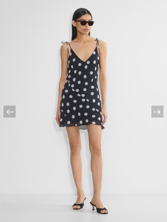Aritzia Dresses & Skirts - Aritzia Black Slip Mini Dress with White Polka Dots